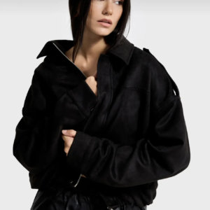 Μαύρο μπουφάν βελούδο με φερμουαρ και τσέπες